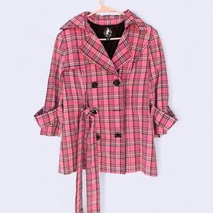 Think Tank Pink Plaid Trench Coat – Size Small